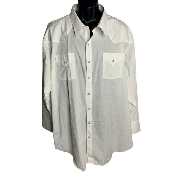 Sheplers Pearl Snap Western Shirt 20 35 Tall White Long Sleeve Pockets One Point - Picture 2 of 6